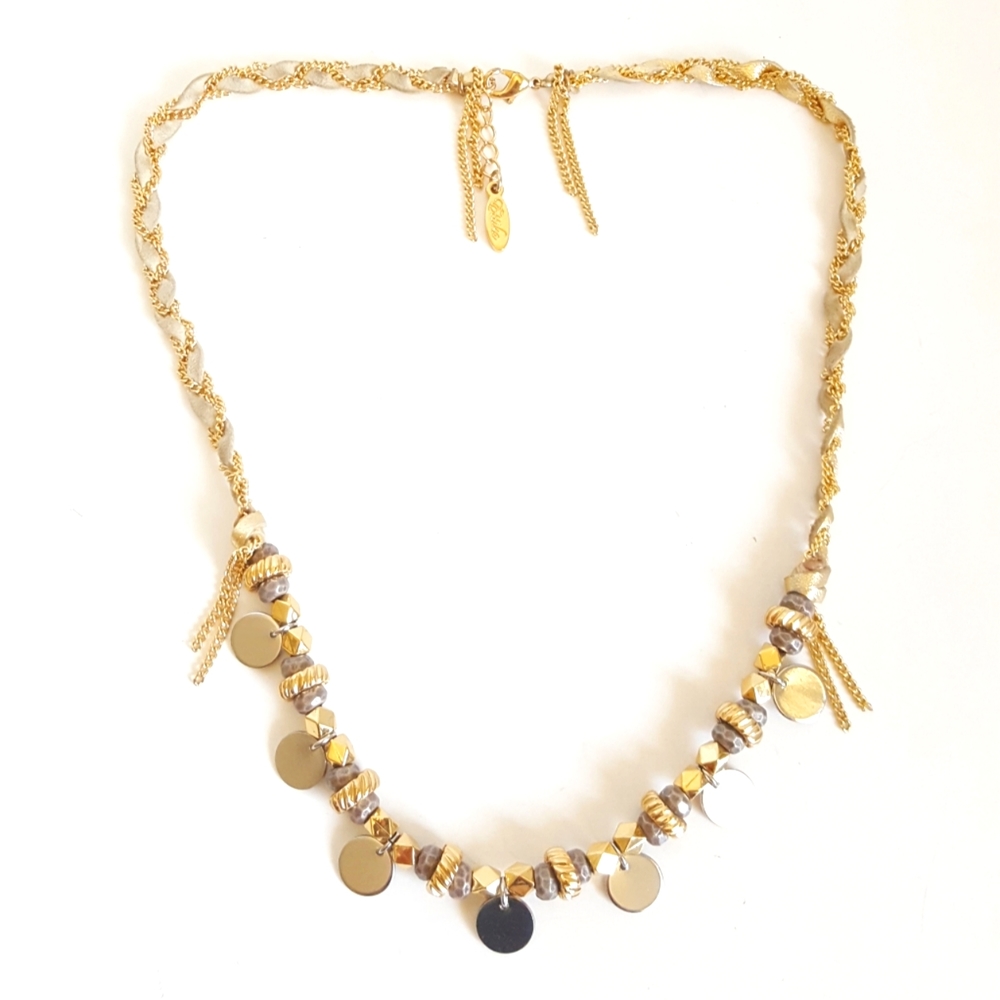 ETTIKA Braided Leather Two Tone Necklace 🌼 Mid Century Modern Style